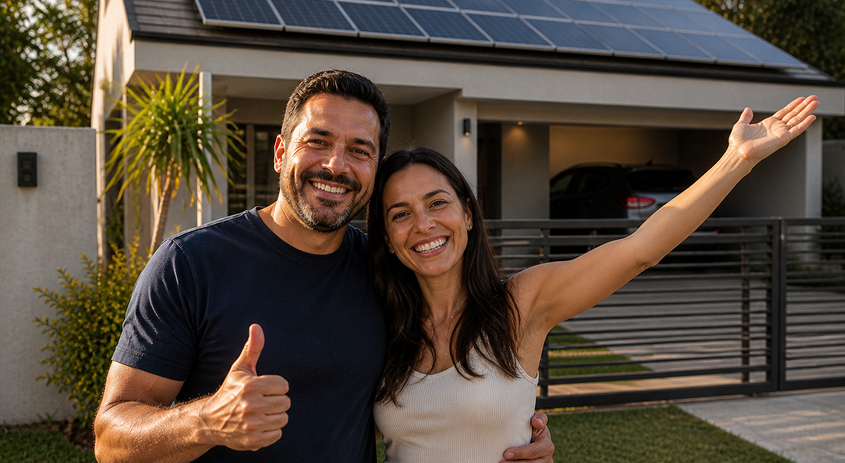 Casal com energia solar em casa